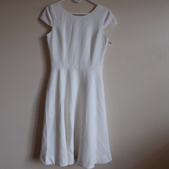 DRESS THE POPULATION FIT AND FLARE CREPE MIDI Dress, SZ .XS,IVORY, NEW - Picture 2 of 7
